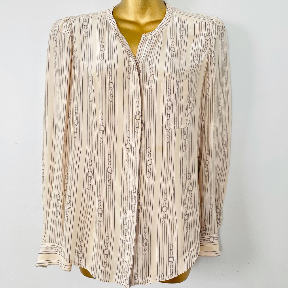Club Monaco chain stripe blouse long sleeve top size medium silk